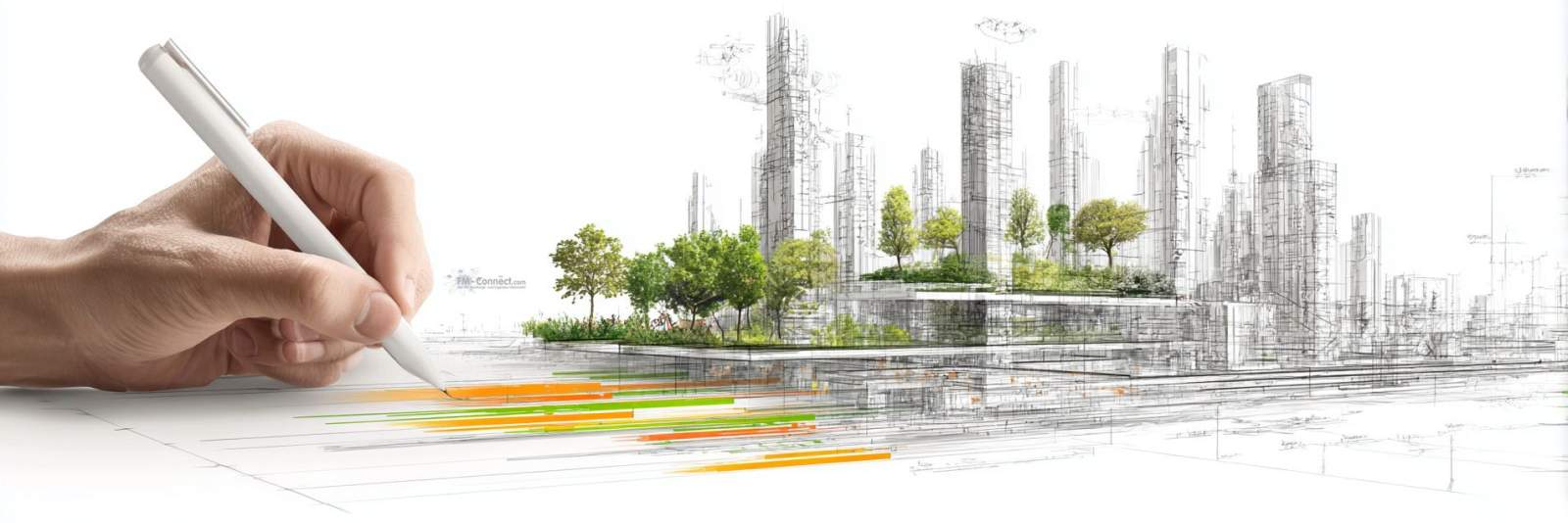Außenanlagen im Facility Management mit Grünflächen, Wegen und infrastrukturellen Freiflächen eines Unternehmensgeländes