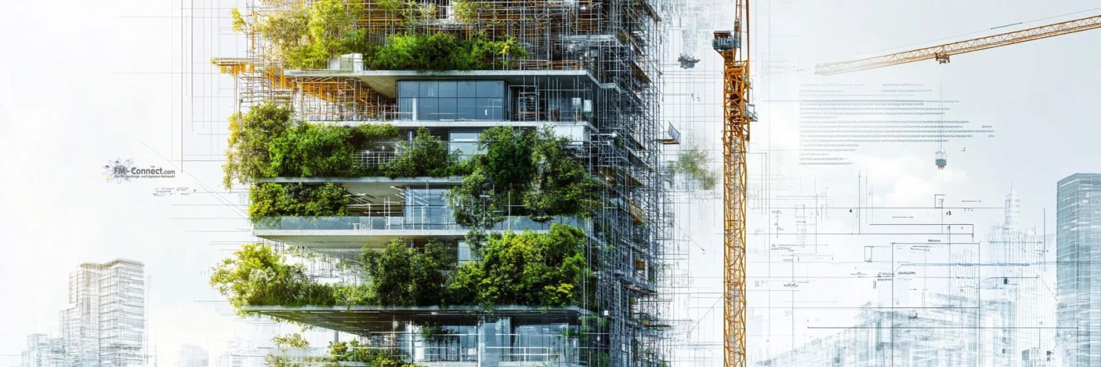 Vertikale Fassadenbegrünung eines betrieblichen Großgebäudes